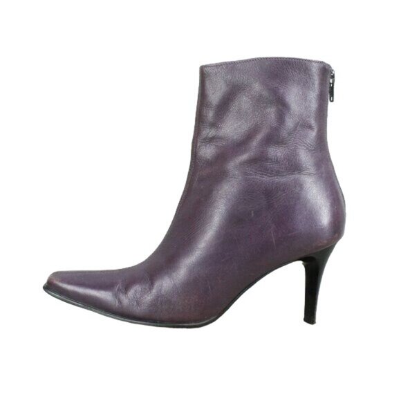 unbranded Shoes - Women's Purple Leather Square Toe Stiletto Heeled Boots Brazil Made Size 7 M